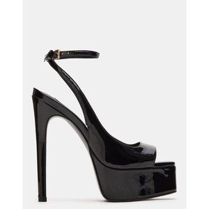 🔥NWOB STEVE MADDEN Gloss Black Patent Stiletto Heels Ankle Strap Women’s Size 9